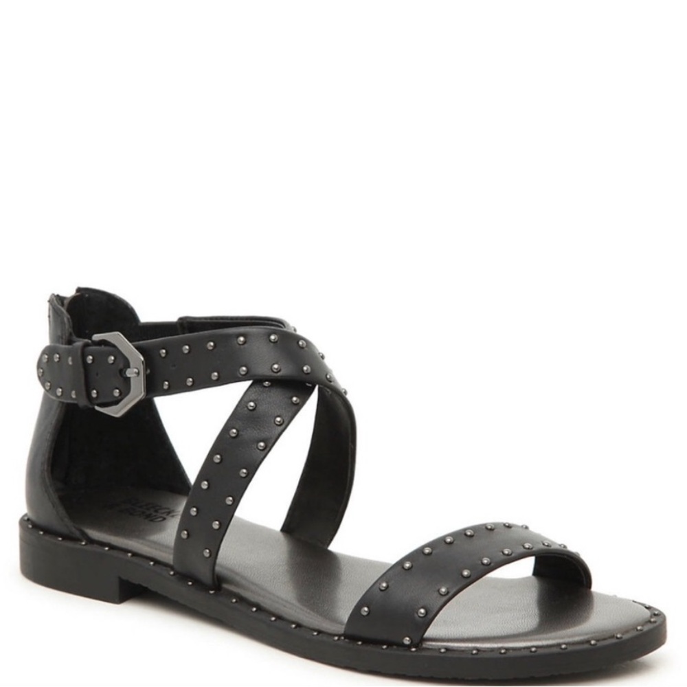 Bleecker & Bond Black Leather Studded Women’s Sandals 8.5 NEW